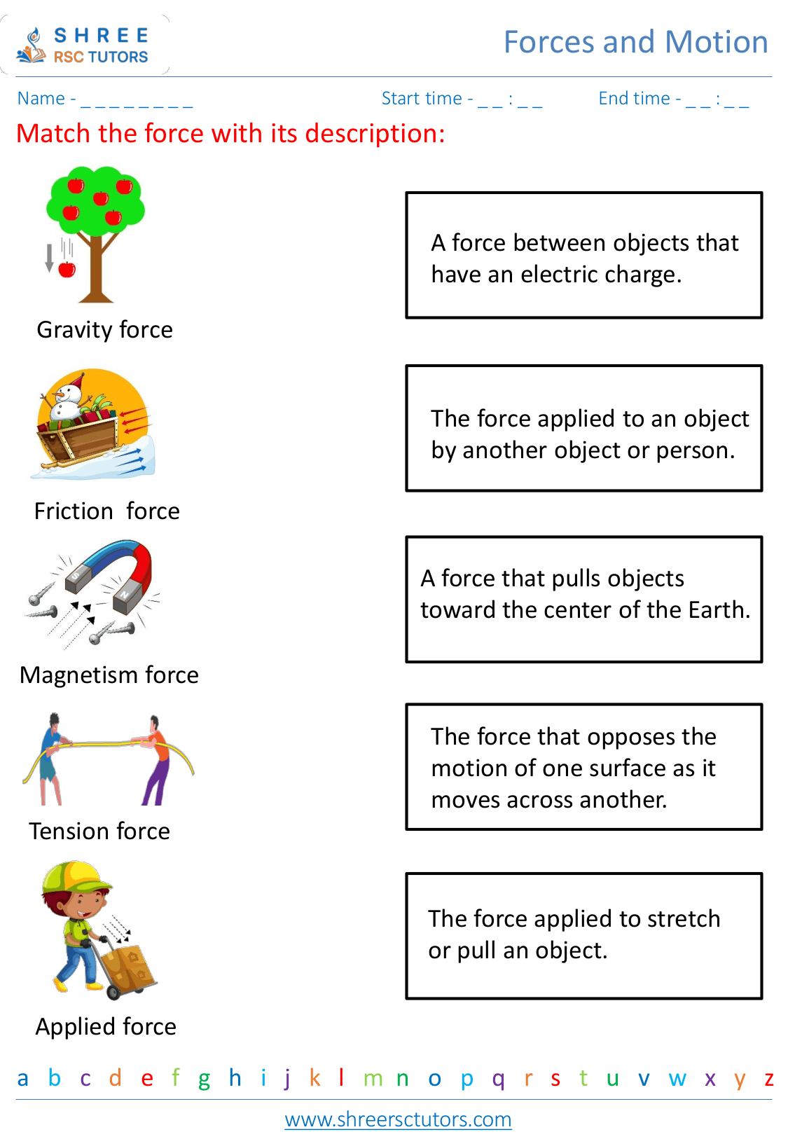 Exploring different types of forces worksheets for Grade 4 Science